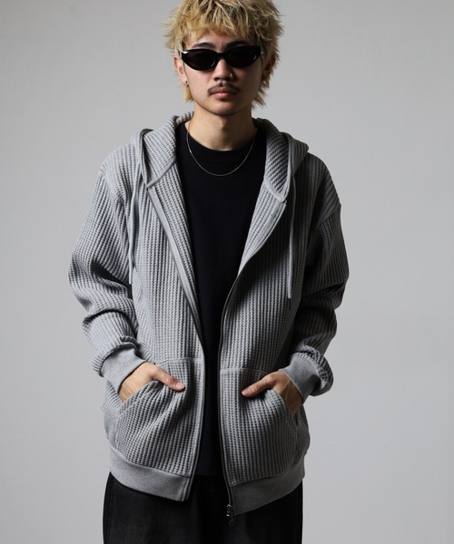 JEMORGAN(ジェーイーモーガン)の「JEMORGAN ビッグワッフルフルジップパーカー(パーカー・メンズ・ブラック/杢グレー/ブラウン/オートミール/ネイビー・M/L/XL)」の7枚目の写真
