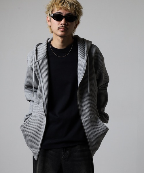 JEMORGAN(ジェーイーモーガン)の「JEMORGAN ビッグワッフルフルジップパーカー(パーカー・メンズ・ブラック/杢グレー/ブラウン/オートミール/ネイビー・M/L/XL)」の8枚目の写真