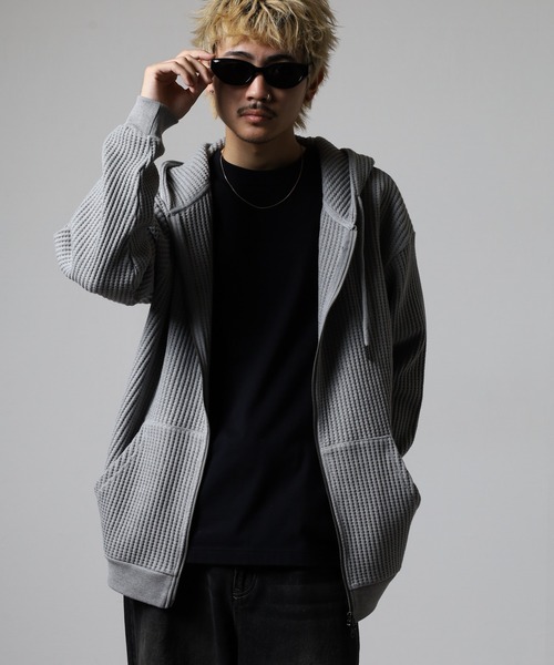 JEMORGAN(ジェーイーモーガン)の「JEMORGAN ビッグワッフルフルジップパーカー(パーカー・メンズ・ブラック/杢グレー/ブラウン/オートミール/ネイビー・M/L/XL)」の9枚目の写真