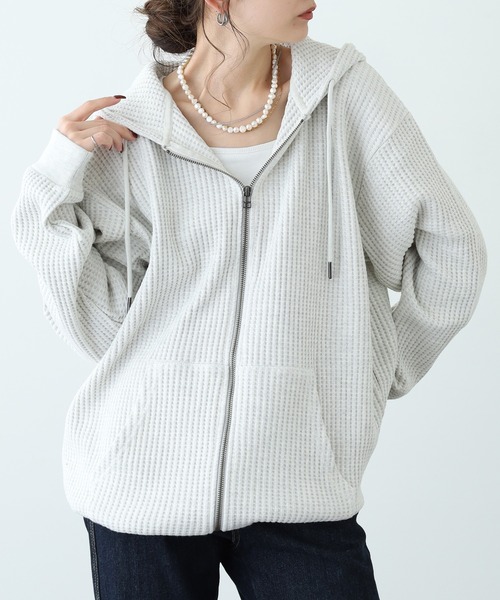 JEMORGAN(ジェーイーモーガン)の「JEMORGAN ビッグワッフルフルジップパーカー(パーカー・メンズ・ブラック/杢グレー/ブラウン/オートミール/ネイビー・M/L/XL)」の20枚目の写真