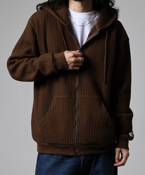 JEMORGAN(ジェーイーモーガン)の「JEMORGAN ビッグワッフルフルジップパーカー(パーカー・メンズ・ブラック/杢グレー/ブラウン/オートミール/ネイビー・M/L/XL)」の16枚目の写真