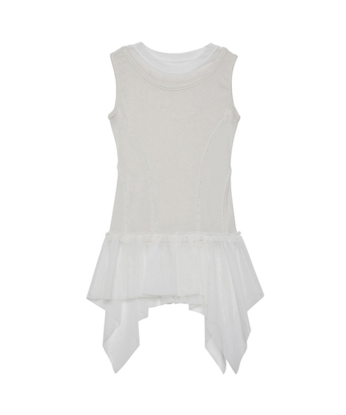 FLAREUP(フレアアップ)の「レイヤードレースフリルノースリーブ(FL-157_クリーム)(Tシャツ/カットソー・レディース・Cream・1/2)」の1枚目の写真