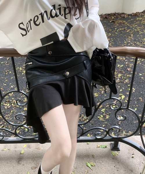 MAISON DE THERESE(メゾン ド テレーズ)の「アシンメトリー フリル ハイウエスト PU フレア スカート(スカート・レディース・ブラウン/ブラック・S/M)」の12枚目の写真
