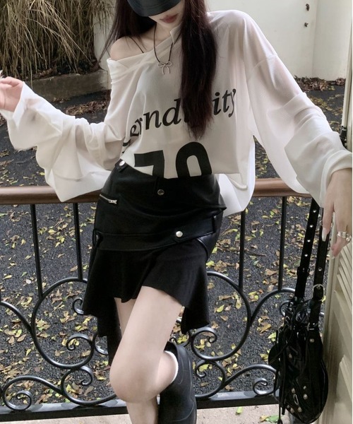 MAISON DE THERESE(メゾン ド テレーズ)の「アシンメトリー フリル ハイウエスト PU フレア スカート(スカート・レディース・ブラウン/ブラック・S/M)」の14枚目の写真