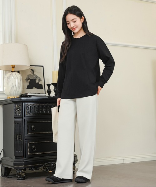DAYRA(デイラ)の「コットン ラウンドネック 袖口 切替 カットソー(Tシャツ/カットソー・レディース・ホワイト/ブラック/グレイッシュベージュ/グレー・S/M/XL)」の5枚目の写真