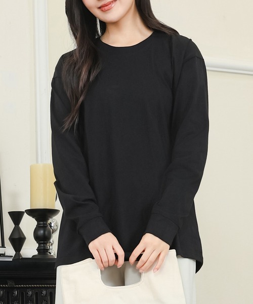 DAYRA(デイラ)の「コットン ラウンドネック 袖口 切替 カットソー(Tシャツ/カットソー・レディース・ホワイト/ブラック/グレイッシュベージュ/グレー・S/M/XL)」の6枚目の写真