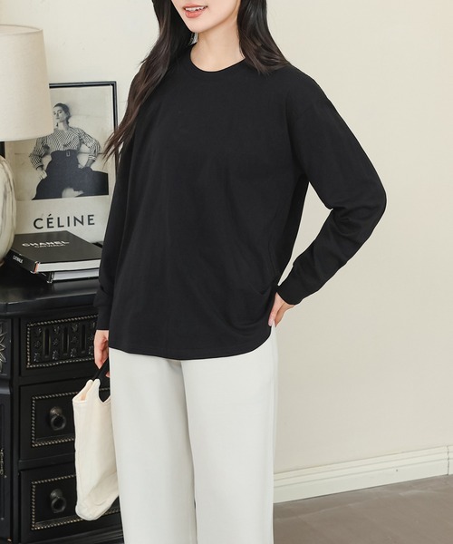 DAYRA(デイラ)の「コットン ラウンドネック 袖口 切替 カットソー(Tシャツ/カットソー・レディース・ホワイト/ブラック/グレイッシュベージュ/グレー・S/M/XL)」の7枚目の写真