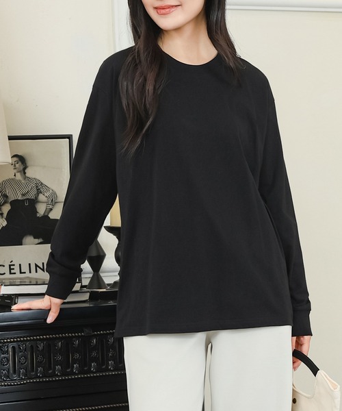 DAYRA(デイラ)の「コットン ラウンドネック 袖口 切替 カットソー(Tシャツ/カットソー・レディース・ホワイト/ブラック/グレイッシュベージュ/グレー・S/M/XL)」の8枚目の写真