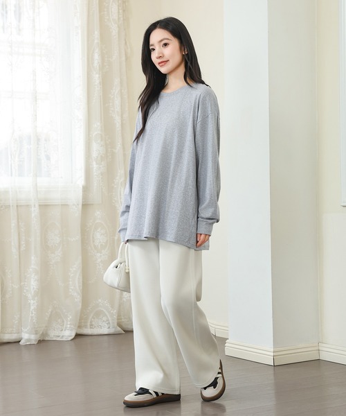 DAYRA(デイラ)の「コットン ラウンドネック 袖口 切替 カットソー(Tシャツ/カットソー・レディース・ホワイト/ブラック/グレイッシュベージュ/グレー・S/M/XL)」の10枚目の写真
