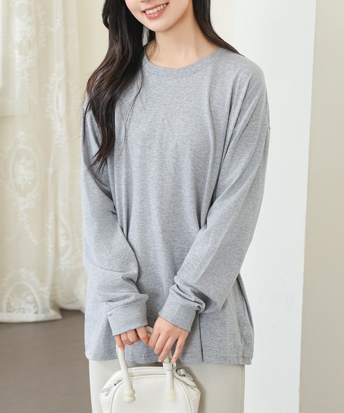 DAYRA(デイラ)の「コットン ラウンドネック 袖口 切替 カットソー(Tシャツ/カットソー・レディース・ホワイト/ブラック/グレイッシュベージュ/グレー・S/M/XL)」の11枚目の写真