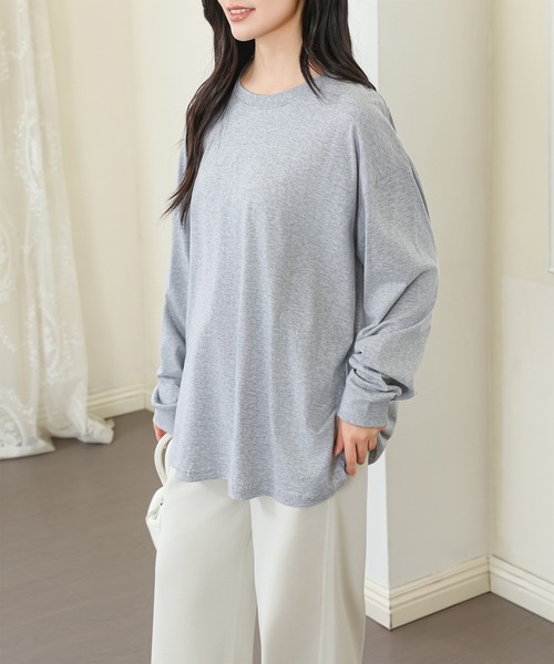 DAYRA(デイラ)の「コットン ラウンドネック 袖口 切替 カットソー(Tシャツ/カットソー・レディース・ホワイト/ブラック/グレイッシュベージュ/グレー・S/M/XL)」の12枚目の写真