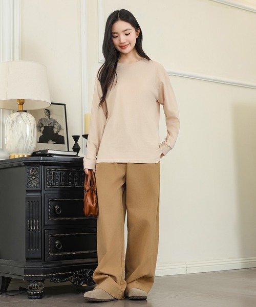 DAYRA(デイラ)の「コットン ラウンドネック 袖口 切替 カットソー(Tシャツ/カットソー・レディース・ホワイト/ブラック/グレイッシュベージュ/グレー・S/M/XL)」の14枚目の写真