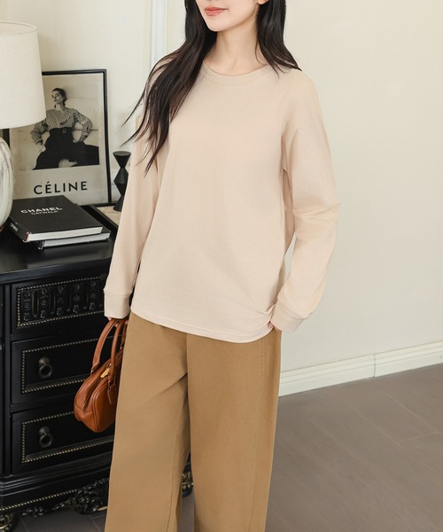 DAYRA(デイラ)の「コットン ラウンドネック 袖口 切替 カットソー(Tシャツ/カットソー・レディース・ホワイト/ブラック/グレイッシュベージュ/グレー・S/M/XL)」の15枚目の写真