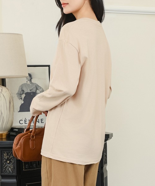 DAYRA(デイラ)の「コットン ラウンドネック 袖口 切替 カットソー(Tシャツ/カットソー・レディース・ホワイト/ブラック/グレイッシュベージュ/グレー・S/M/XL)」の17枚目の写真