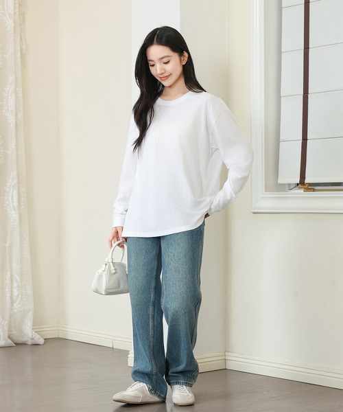 DAYRA(デイラ)の「コットン ラウンドネック 袖口 切替 カットソー(Tシャツ/カットソー・レディース・ホワイト/ブラック/グレイッシュベージュ/グレー・S/M/XL)」の18枚目の写真