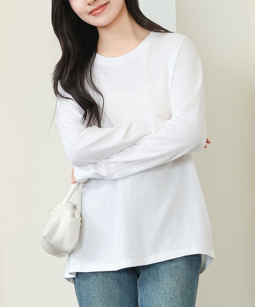DAYRA(デイラ)の「コットン ラウンドネック 袖口 切替 カットソー(Tシャツ/カットソー・レディース・ホワイト/ブラック/グレイッシュベージュ/グレー・S/M/XL)」の19枚目の写真