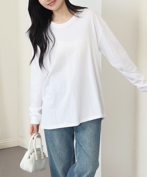 DAYRA(デイラ)の「コットン ラウンドネック 袖口 切替 カットソー(Tシャツ/カットソー・レディース・ホワイト/ブラック/グレイッシュベージュ/グレー・S/M/XL)」の20枚目の写真