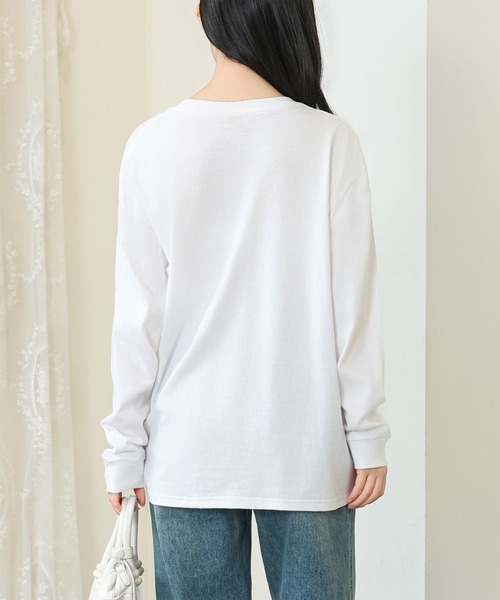 DAYRA(デイラ)の「コットン ラウンドネック 袖口 切替 カットソー(Tシャツ/カットソー・レディース・ホワイト/ブラック/グレイッシュベージュ/グレー・S/M/XL)」の21枚目の写真