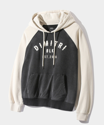 ラグラン配色ピグメントウェスタンロゴフードTシャツ_チャコール&クリーム