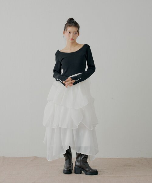 SALON by Chico】タックチュールドッキングロングワンピース