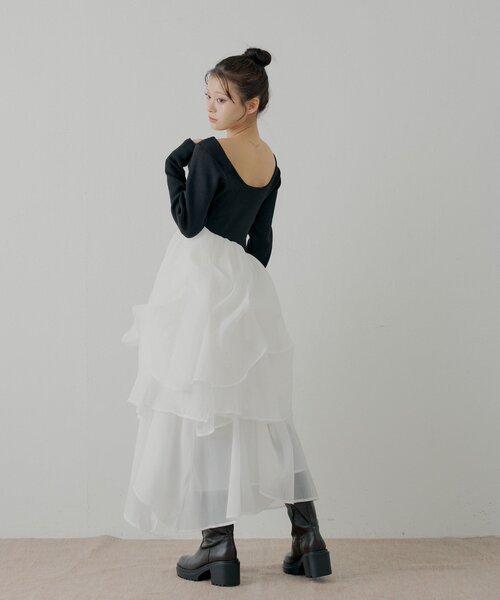 SALON by Chico】タックチュールドッキングロングワンピース