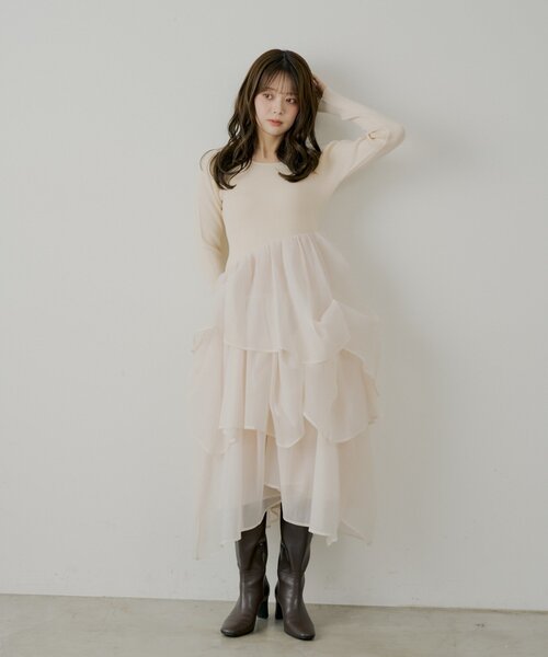 SALON by Chico】タックチュールドッキングロングワンピース