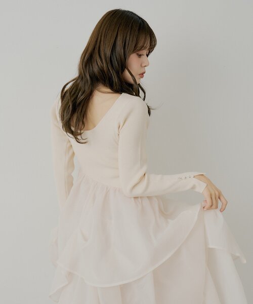 WEB限定/SALON by Chico】タックチュールドッキングロングワンピース