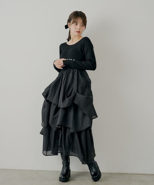 新品タグ付き　Chicoタックチュールドッキングロングワンピース WEB限定/SALON by Chico】タックチュールドッキングロングワンピース