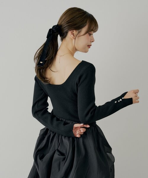 WEB限定/SALON by Chico】タックチュールドッキングロングワンピース