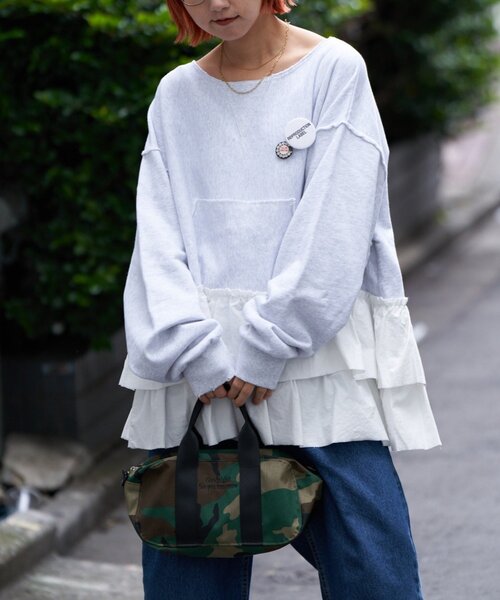 etsinta（エシンタ）の「【etsinta/エシンタ】リメイク裾フリルスウェット（Tシャツ/カットソー・レディース・グレー・ONE SIZE）」の3枚目の写真