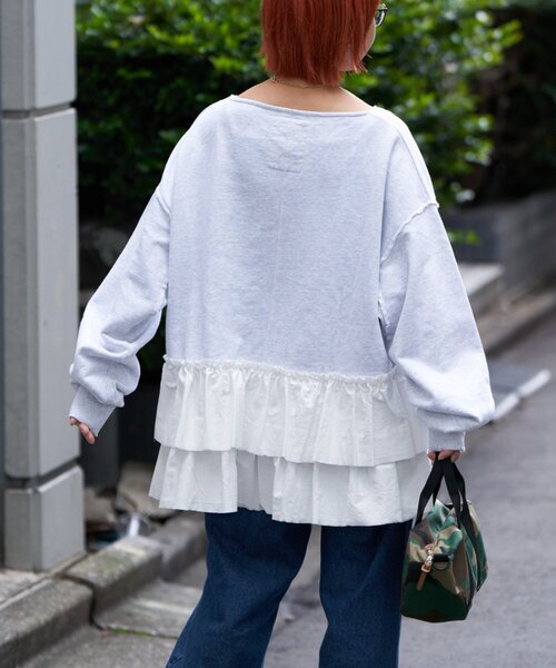 etsinta（エシンタ）の「【etsinta/エシンタ】リメイク裾フリルスウェット（Tシャツ/カットソー・レディース・グレー・ONE SIZE）」の6枚目の写真