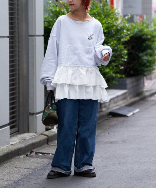 etsinta（エシンタ）の「【etsinta/エシンタ】リメイク裾フリルスウェット（Tシャツ/カットソー・レディース・グレー・ONE SIZE）」の7枚目の写真