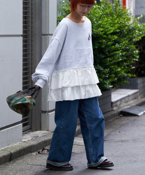 etsinta（エシンタ）の「【etsinta/エシンタ】リメイク裾フリルスウェット（Tシャツ/カットソー・レディース・グレー・ONE SIZE）」の8枚目の写真