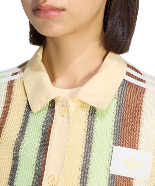 adidas(アディダス)の「adidas SUMMER GLOW STRIPED CROPPED POLO / アディダス サマー グロウ ストライプド クロップ ポロ(ポロシャツ・レディース・マルチ・S/L/M)」の3枚目の写真
