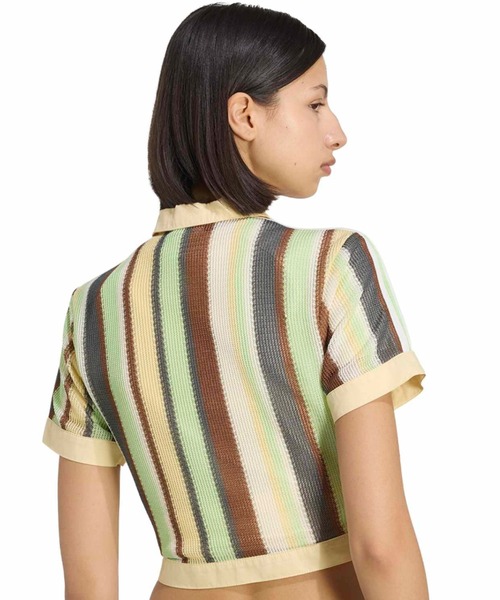 adidas(アディダス)の「adidas SUMMER GLOW STRIPED CROPPED POLO / アディダス サマー グロウ ストライプド クロップ ポロ(ポロシャツ・レディース・マルチ・S/L/M)」の9枚目の写真