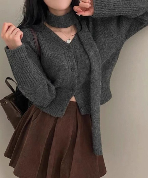 ampm(エーエムピーエム)の「マフラー付き ニットカーディガン/2点セット(カーディガン/ボレロ・レディース・ネイビー/グレー/ブラウン・FREE)」の16枚目の写真