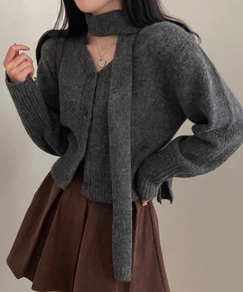 ampm(エーエムピーエム)の「マフラー付き ニットカーディガン/2点セット(カーディガン/ボレロ・レディース・ネイビー/グレー/ブラウン・FREE)」の15枚目の写真