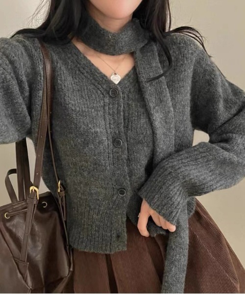 ampm(エーエムピーエム)の「マフラー付き ニットカーディガン/2点セット(カーディガン/ボレロ・レディース・ネイビー/グレー/ブラウン・FREE)」の13枚目の写真