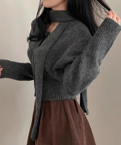 ampm(エーエムピーエム)の「マフラー付き ニットカーディガン/2点セット(カーディガン/ボレロ・レディース・ネイビー/グレー/ブラウン・FREE)」の12枚目の写真