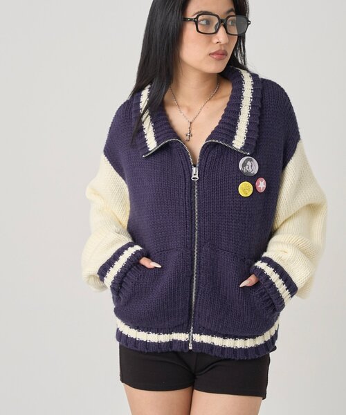 WHO'S WHO gallery(フーズフーギャラリー)の「ニットスタジャン(スタジャン・レディース・レッド/ネイビー・FREE)」の3枚目の写真