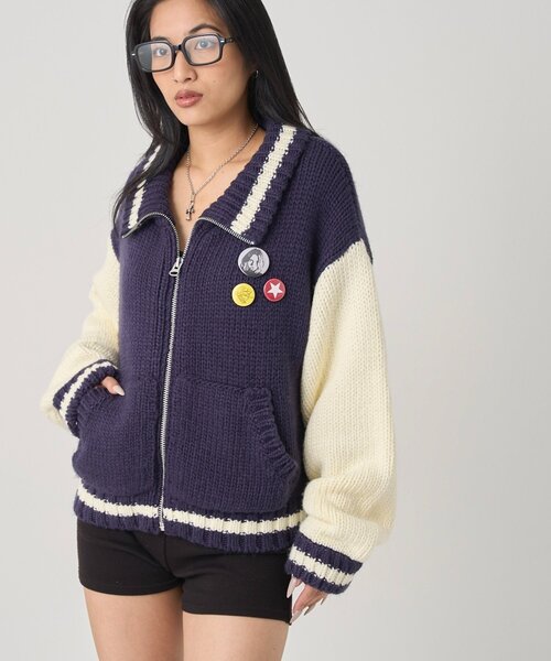 WHO'S WHO gallery(フーズフーギャラリー)の「ニットスタジャン(スタジャン・レディース・レッド/ネイビー・FREE)」の4枚目の写真