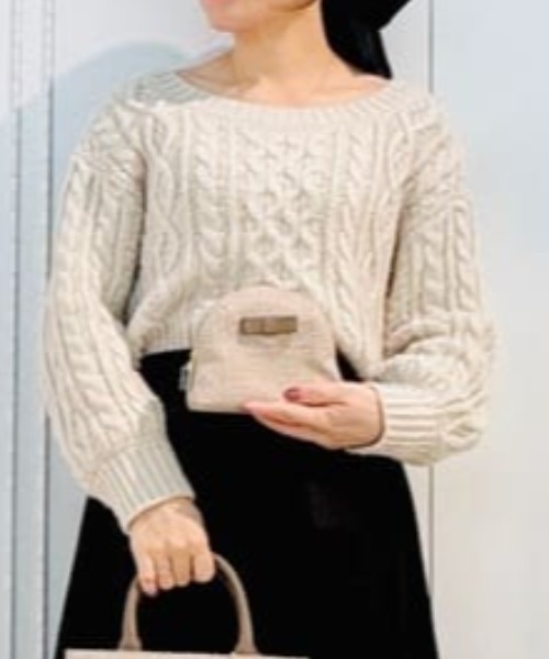 Samantha Thavasa（サマンサタバサ）の「ループツイードデザイン エムシュシュⅢ ポーチ（ポーチ・レディース・ブラック/グレイッシュベージュ/ピンクベージュ/オフホワイト・FREE）」の3枚目の写真