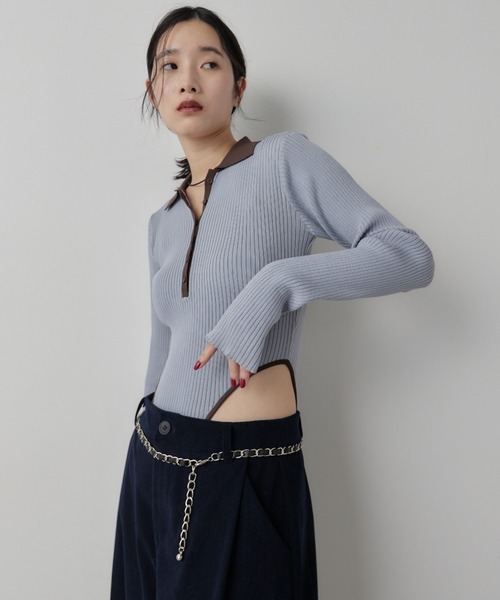 HANNE（アン）の「ポロニットボディスーツ（ニット/セーター・レディース・ブラック/グレー/ブルー/アイボリー/ブラウン/レッド/ベージュ/ネイビー・FREE）」の15枚目の写真