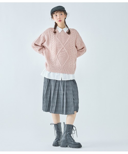 PEACH JOHN（ピーチジョン）の「モヘヤ調ケーブルニット（ニット/セーター・レディース・ネイビー/ピンク/グレイッシュベージュ・ONE SIZE）」の5枚目の写真