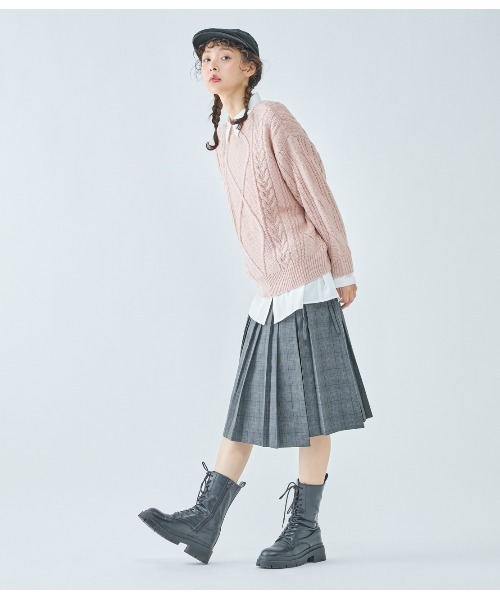 PEACH JOHN（ピーチジョン）の「モヘヤ調ケーブルニット（ニット/セーター・レディース・ネイビー/ピンク/グレイッシュベージュ・ONE SIZE）」の6枚目の写真