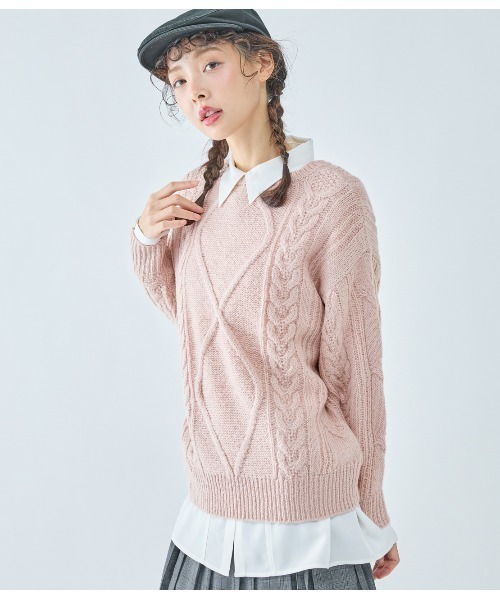 PEACH JOHN（ピーチジョン）の「モヘヤ調ケーブルニット（ニット/セーター・レディース・ネイビー/ピンク/グレイッシュベージュ・ONE SIZE）」の9枚目の写真