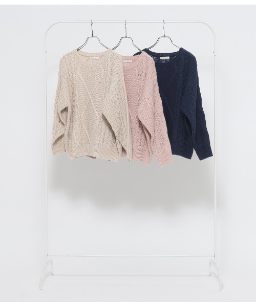 PEACH JOHN（ピーチジョン）の「モヘヤ調ケーブルニット（ニット/セーター・レディース・ネイビー/ピンク/グレイッシュベージュ・ONE SIZE）」の18枚目の写真