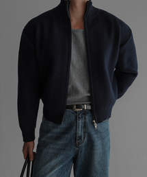 BOWLOW PRODUCT（バウロープロダクト）の「Heavy Cotton Crop Knit Zip-Up [Navy]（ニット/セーター・メンズ）」