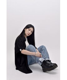 [ユニセックス] リバーシブルポイントラベルデニムワイドパンツ（ライトブルー）