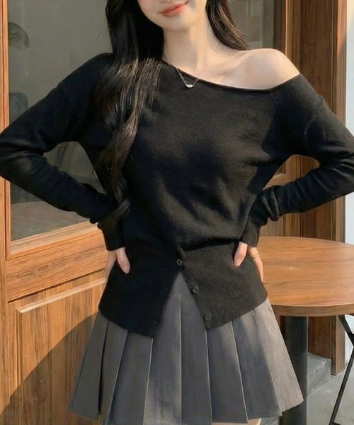 cammie(キャミー)の「コルセットデザインオフショルトップス(ニット/セーター・レディース・ベージュ/ブラック/グレー・F)」の7枚目の写真